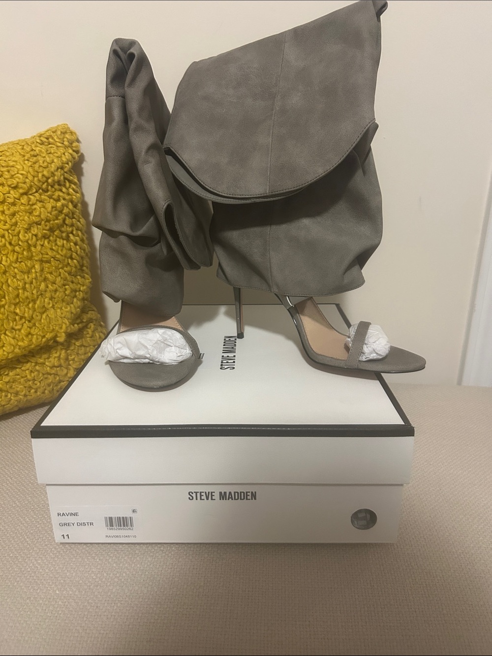 Steve Madden Ravine Grey Suede Strappy Stiletto Boot